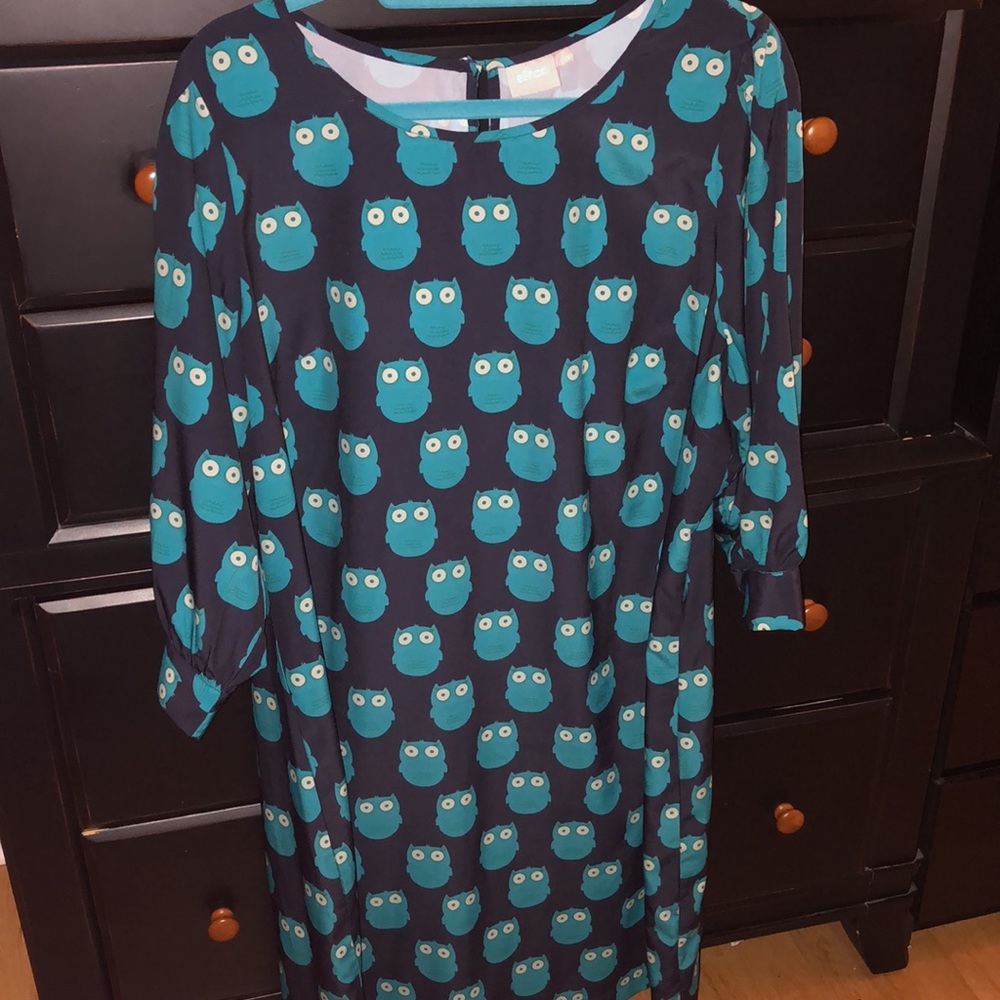 Eshakti 2x/20w blue owl print on black dress